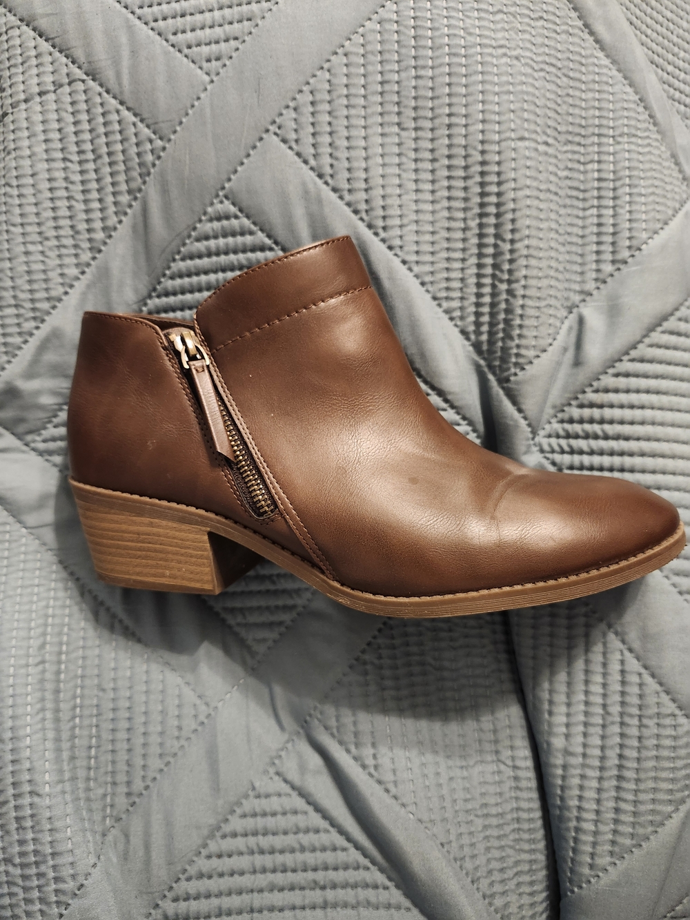 Women's Brown Leather Ankle Bootie with Side Zip